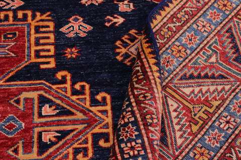 handmade Geometric Super Kazak Blue Red Hand Knotted RECTANGLE 100% WOOL area rug 8' x 10'