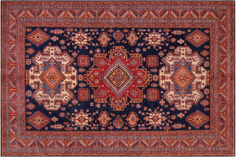 handmade Geometric Super Kazak Blue Red Hand Knotted RECTANGLE 100% WOOL area rug 8' x 10'