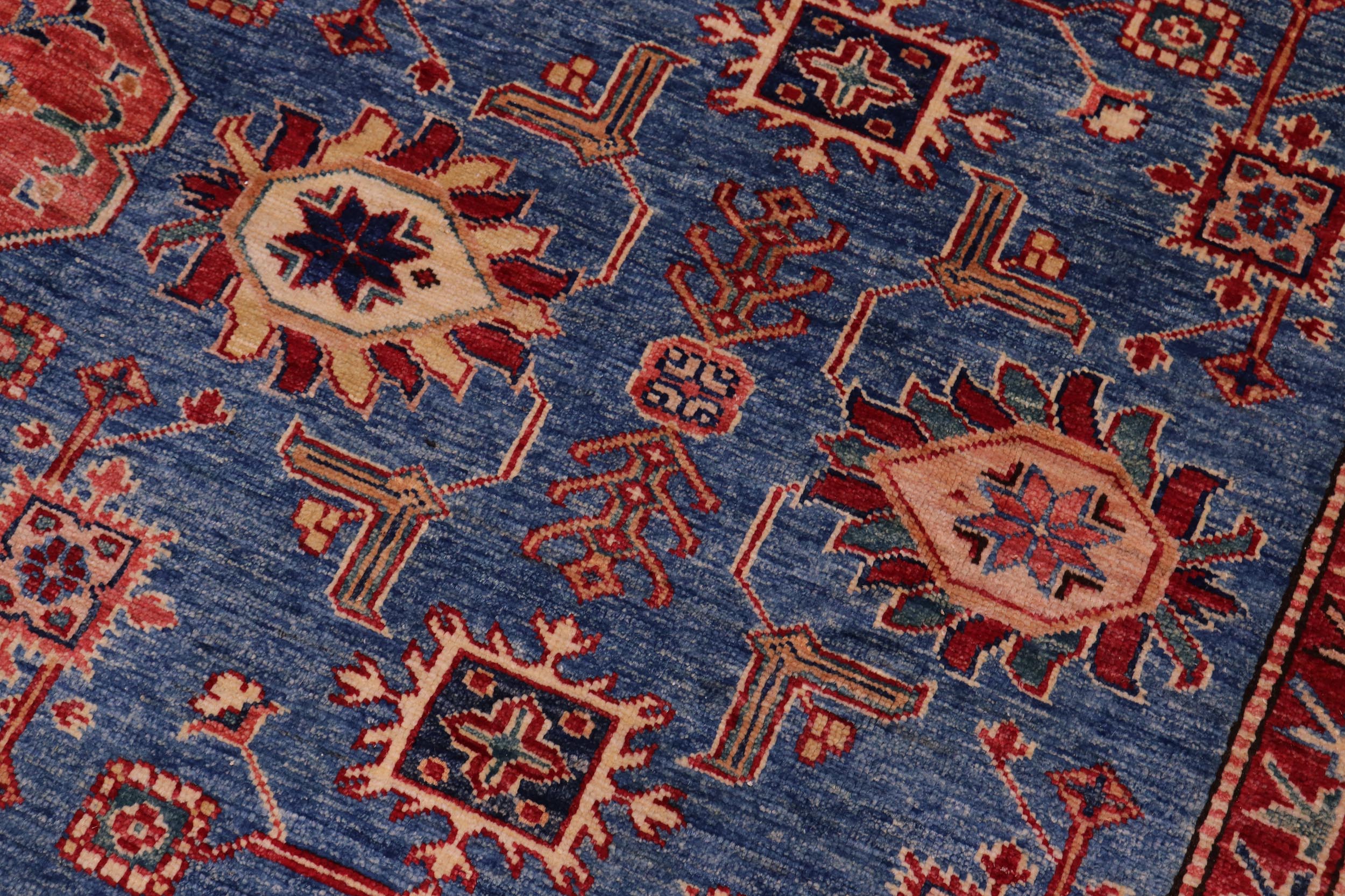 handmade Geometric Super Kazak Lt. Blue Tan Hand Knotted RECTANGLE 100% WOOL area rug 8' x 10'