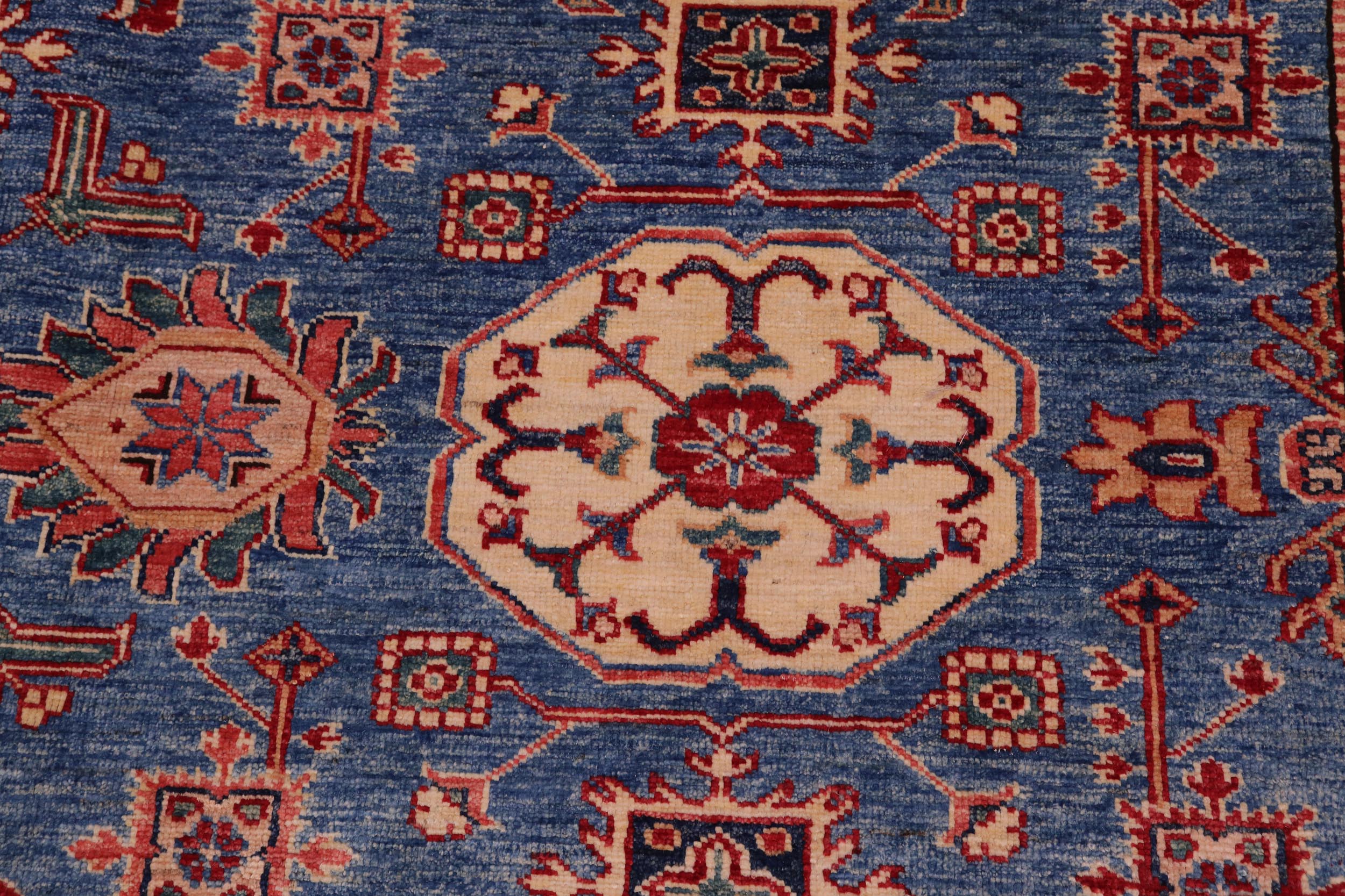 handmade Geometric Super Kazak Lt. Blue Tan Hand Knotted RECTANGLE 100% WOOL area rug 8' x 10'