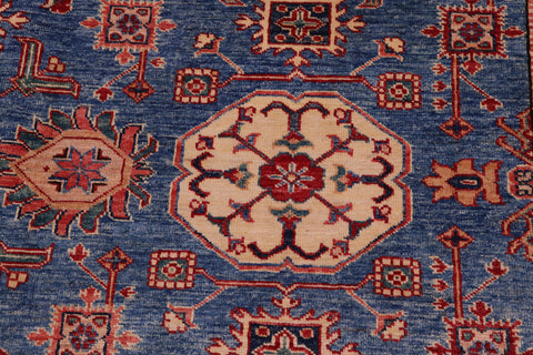 handmade Geometric Super Kazak Lt. Blue Tan Hand Knotted RECTANGLE 100% WOOL area rug 8' x 10'