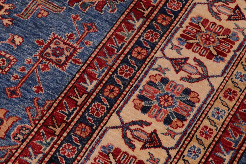 handmade Geometric Super Kazak Lt. Blue Tan Hand Knotted RECTANGLE 100% WOOL area rug 8 x 10