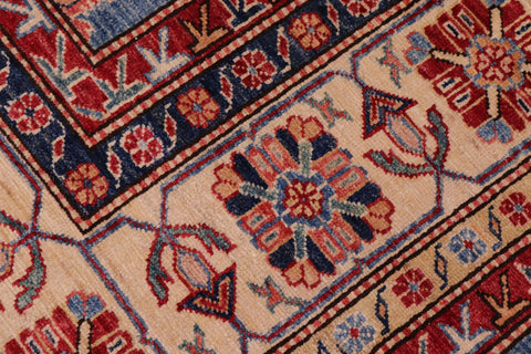 handmade Geometric Super Kazak Lt. Blue Tan Hand Knotted RECTANGLE 100% WOOL area rug 8' x 10'