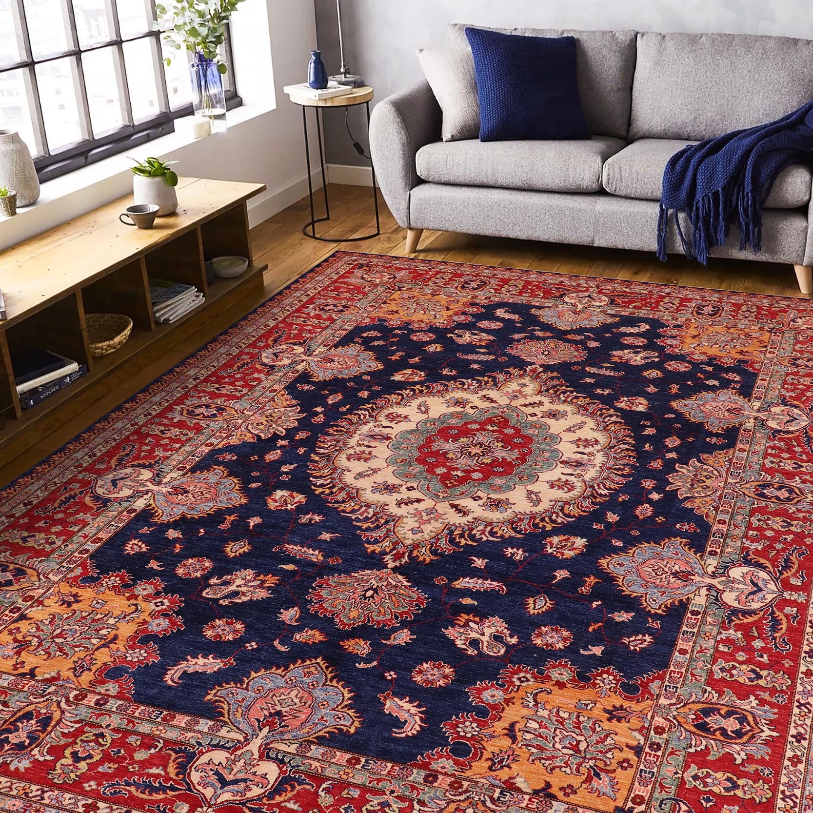 handmade Geometric Super Kazak Blue Red Hand Knotted RECTANGLE 100% WOOL area rug 9' x 12'