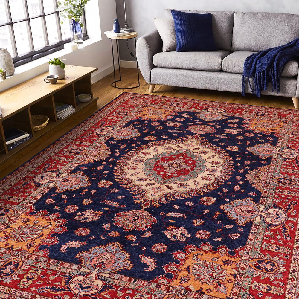 handmade Geometric Super Kazak Blue Red Hand Knotted RECTANGLE 100% WOOL area rug 9' x 12'