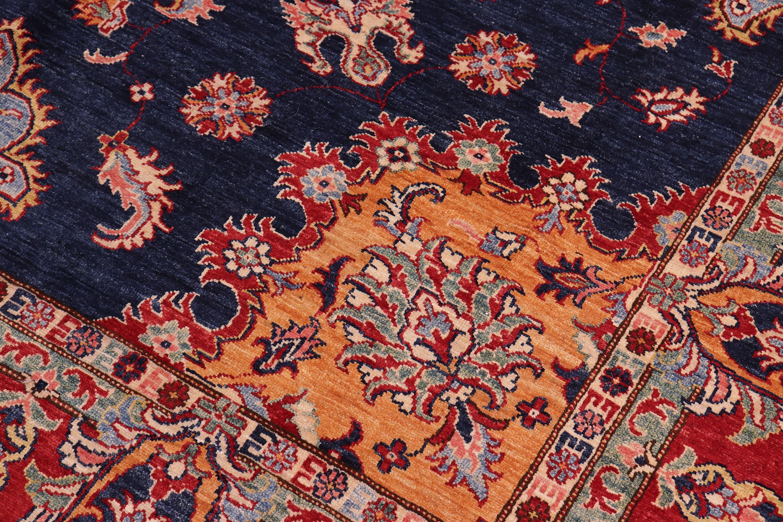 handmade Geometric Super Kazak Blue Red Hand Knotted RECTANGLE 100% WOOL area rug 9' x 12'