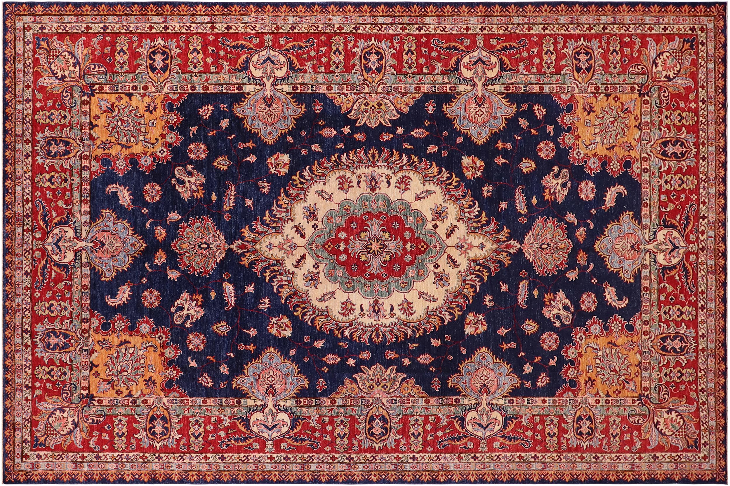 handmade Geometric Super Kazak Blue Red Hand Knotted RECTANGLE 100% WOOL area rug 9' x 12'