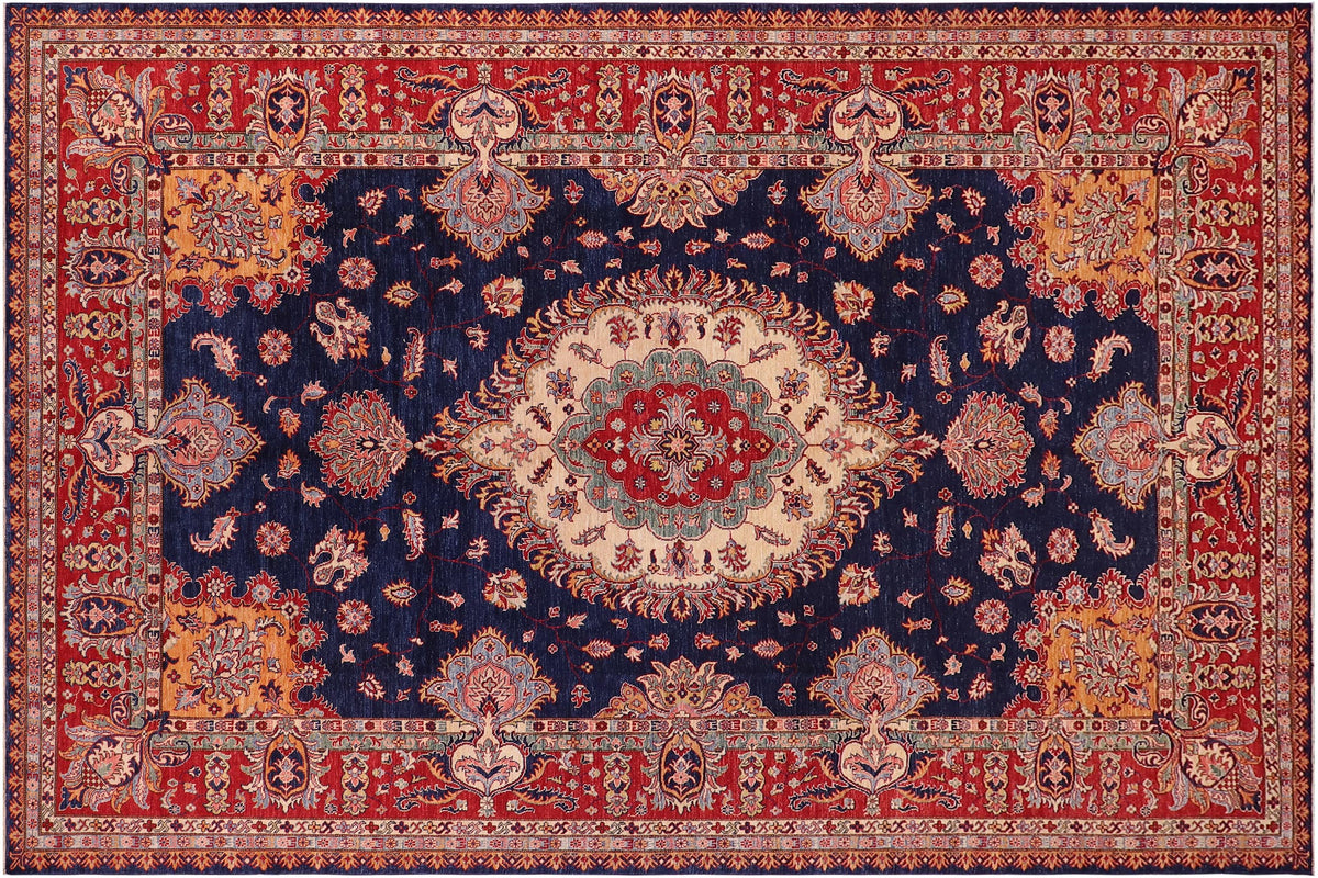 9x12 hand knotted Super Kazak wool rug in blue and red - Bohemian Super Kazak Leslie