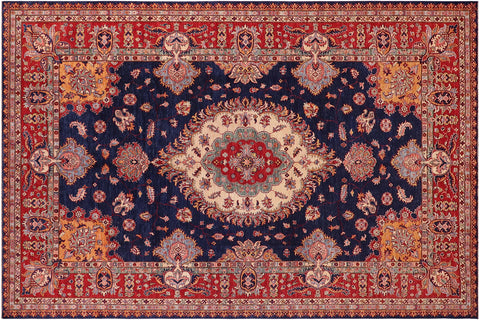 handmade Geometric Super Kazak Blue Red Hand Knotted RECTANGLE 100% WOOL area rug 9' x 12'