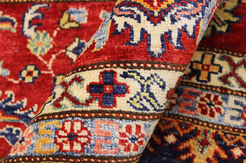 handmade Geometric Super Kazak Blue Red Hand Knotted RECTANGLE 100% WOOL area rug 9' x 12'