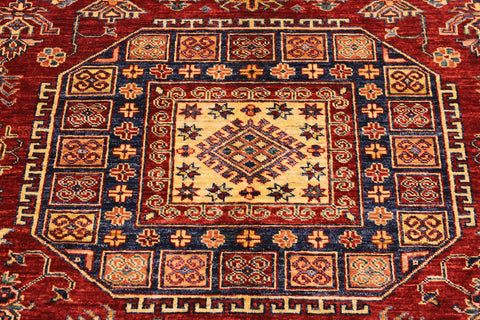 handmade Geometric Super Kazak Red Tan Hand Knotted RECTANGLE 100% WOOL area rug 7' x 10'