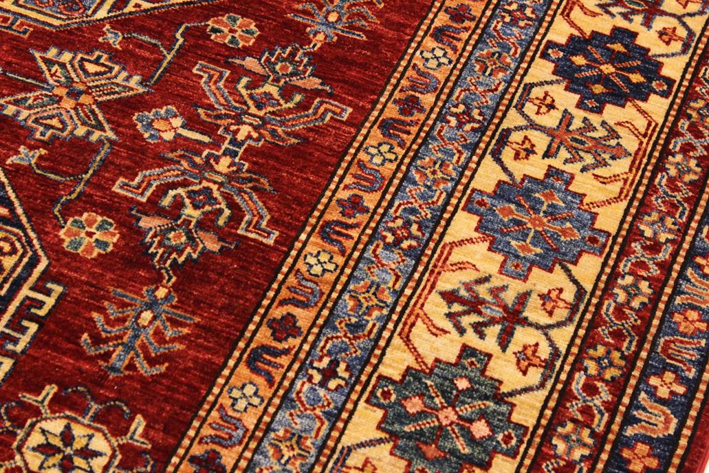 handmade Geometric Super Kazak Red Tan Hand Knotted RECTANGLE 100% WOOL area rug 7 x 10