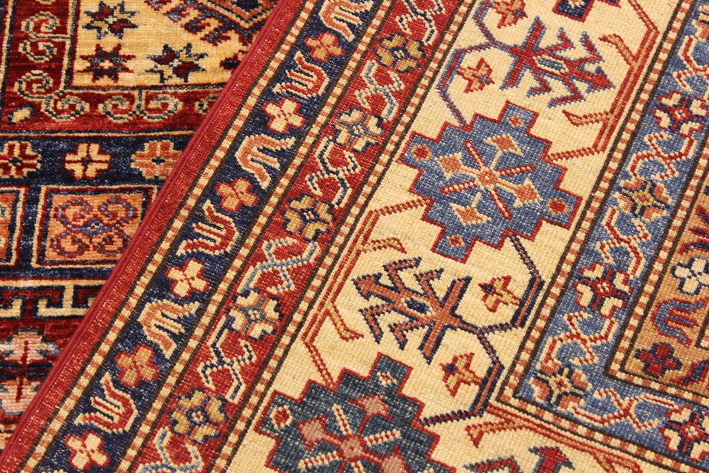 handmade Geometric Super Kazak Red Tan Hand Knotted RECTANGLE 100% WOOL area rug 7 x 10