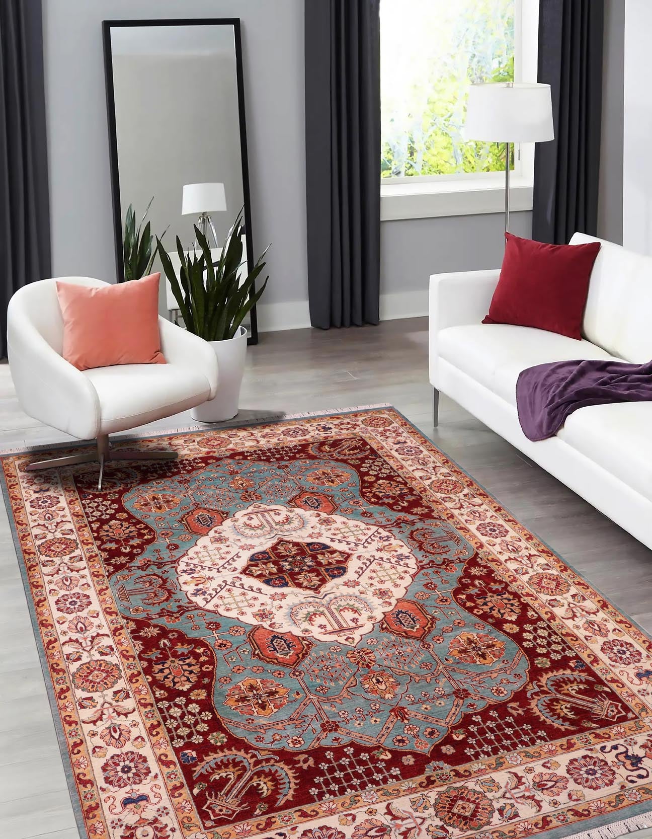 handmade Traditional Kafkaz Blue Beige Hand Knotted RECTANGLE 100% WOOL area rug 8' x 12'