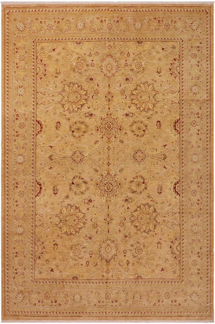 handmade Traditional Kafkaz Tan Red Hand Knotted RECTANGLE WOOL&SILK area rug 9 x 12