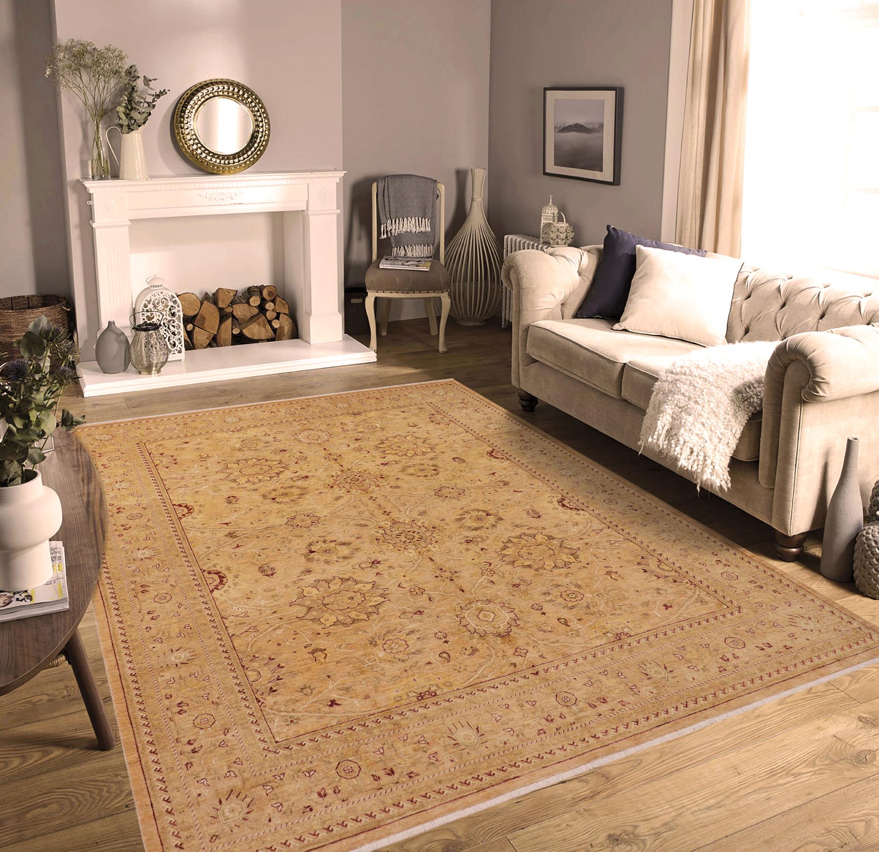 handmade Transitional Kafkaz Tan Red Hand Knotted RECTANGLE WOOL&SILK area rug 9' x 12'
