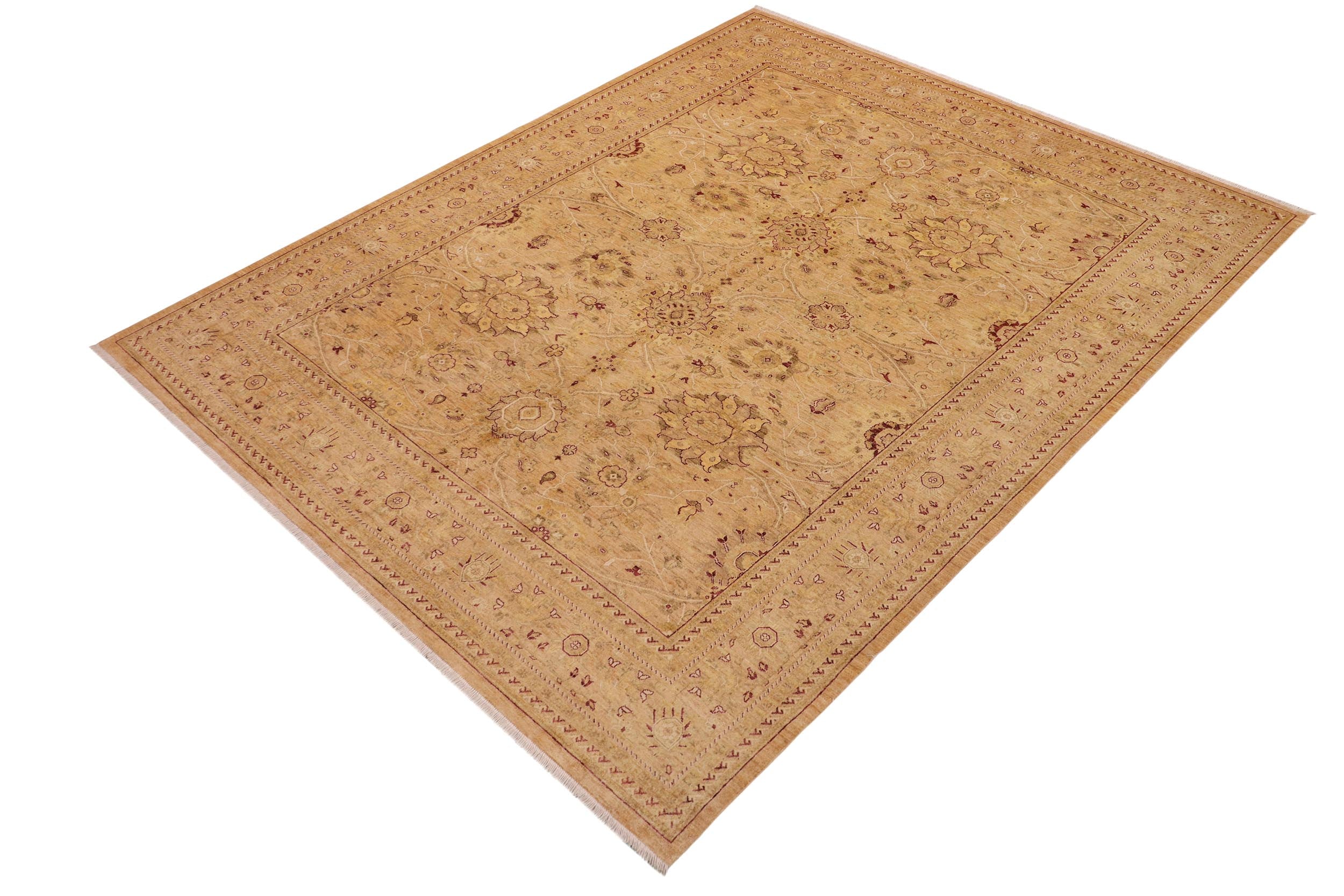 handmade Transitional Kafkaz Tan Red Hand Knotted RECTANGLE WOOL&SILK area rug 9' x 12'