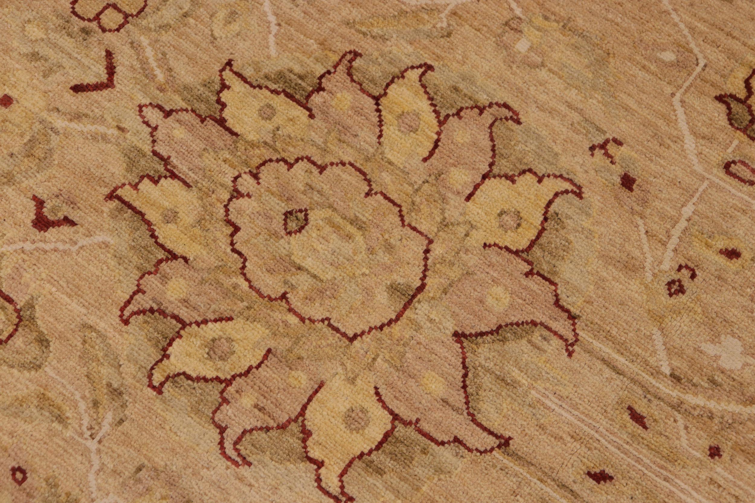 handmade Transitional Kafkaz Tan Red Hand Knotted RECTANGLE WOOL&SILK area rug 9' x 12'