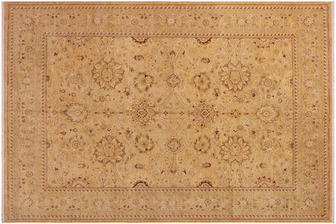 handmade Transitional Kafkaz Tan Red Hand Knotted RECTANGLE WOOL&SILK area rug 9' x 12'