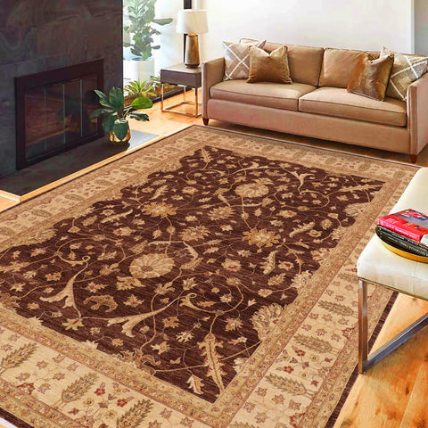 handmade Transitional Kafkaz Brown Beige Hand Knotted RECTANGLE 100% WOOL area rug 9' x 11'
