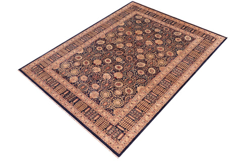 handmade Transitional Tabriz Blue Blue Hand Knotted RECTANGLE 100% WOOL area rug 6x9
