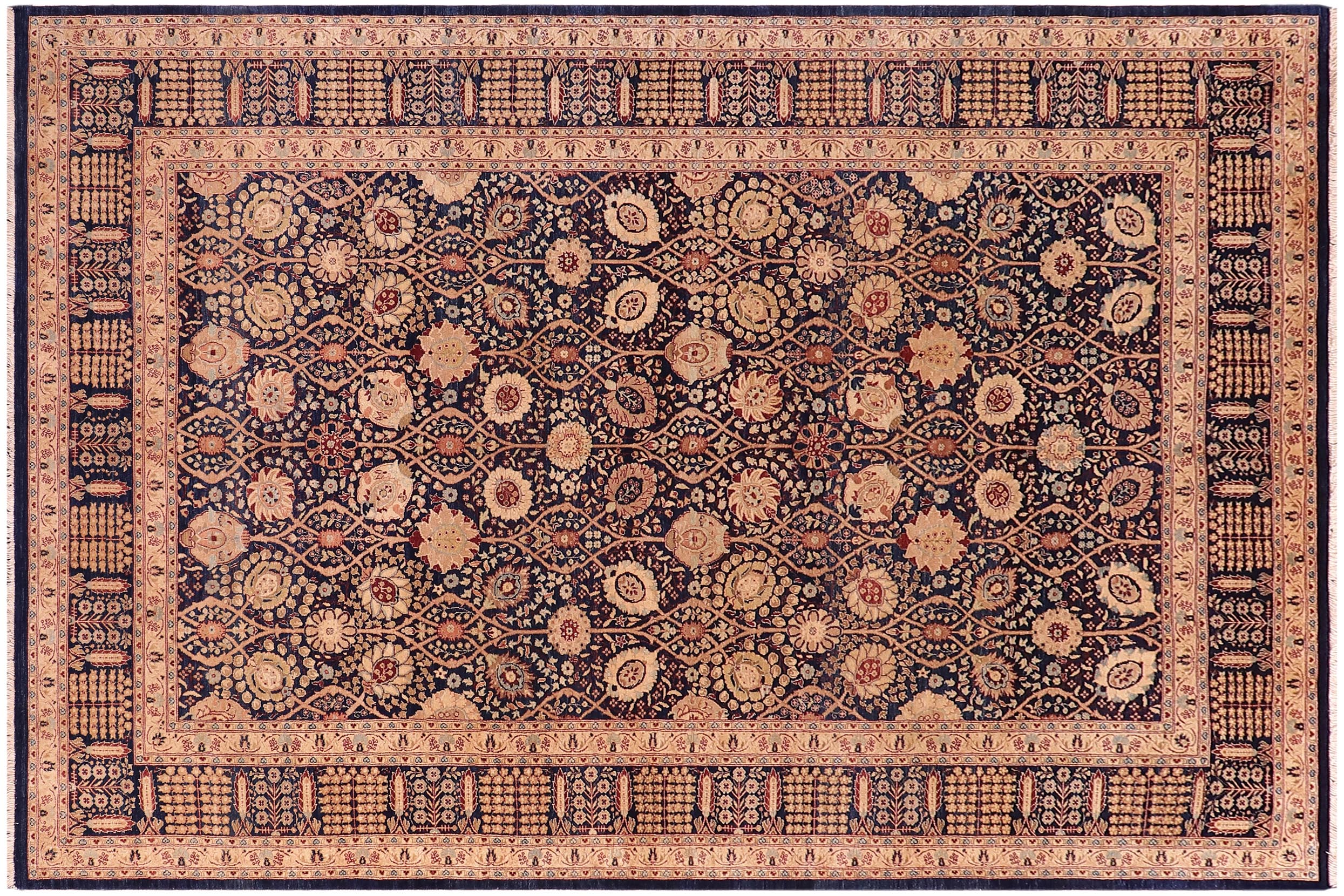 handmade Transitional Tabriz Blue Blue Hand Knotted RECTANGLE 100% WOOL area rug 6x9