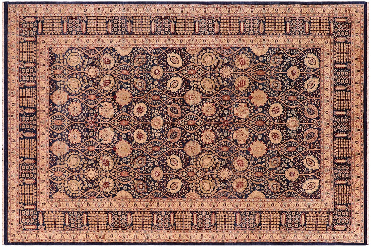 6x9 hand knotted Vegetable Dyed wool rug in blue - Tabriz Marhta