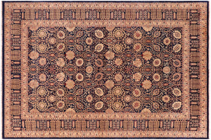 6x9 hand knotted Vegetable Dyed wool rug in blue - Tabriz Marhta