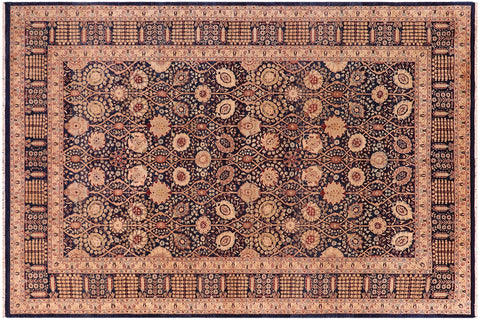 handmade Transitional Tabriz Blue Blue Hand Knotted RECTANGLE 100% WOOL area rug 6x9