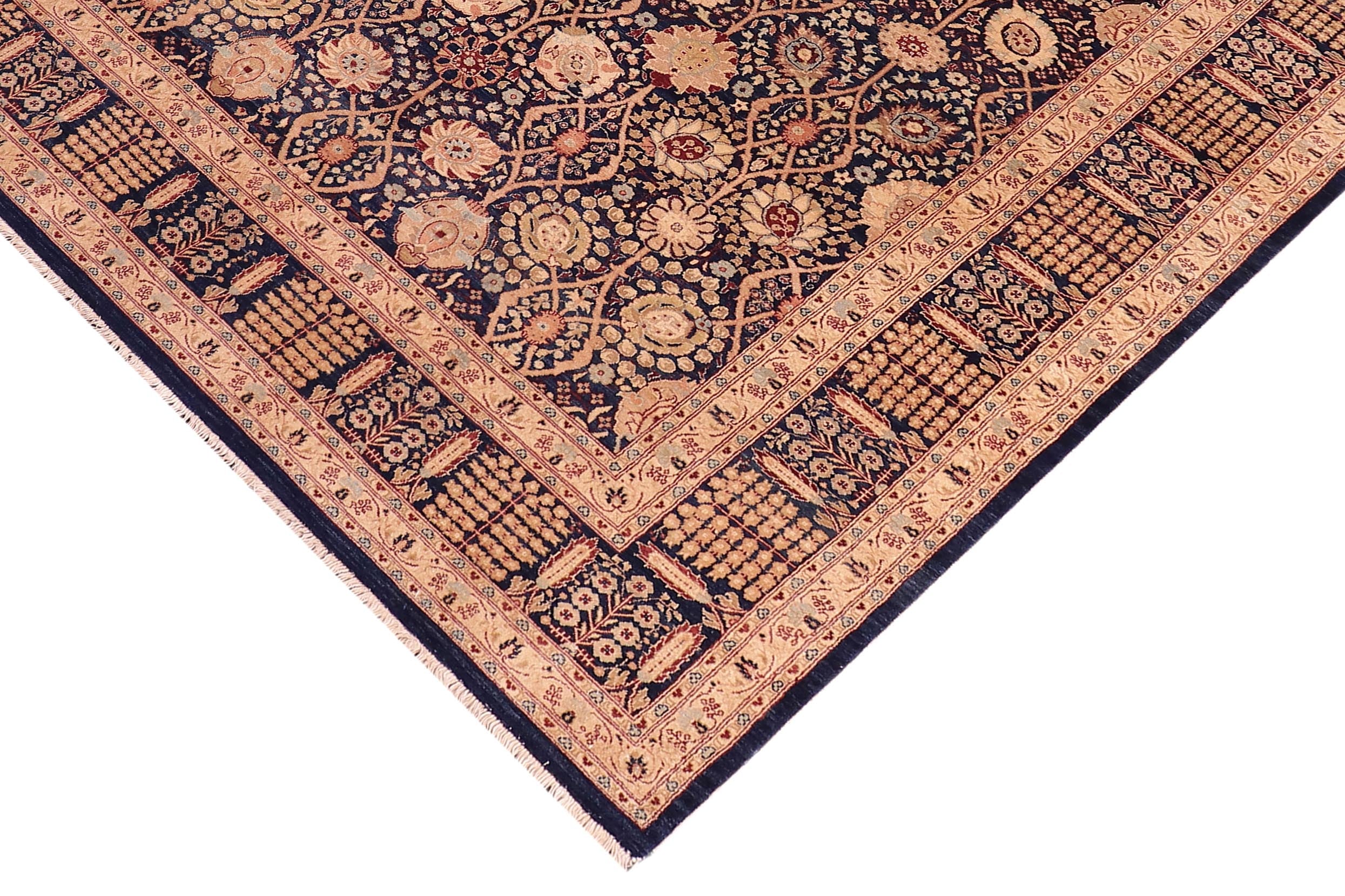 handmade Transitional Tabriz Blue Blue Hand Knotted RECTANGLE 100% WOOL area rug 6x9