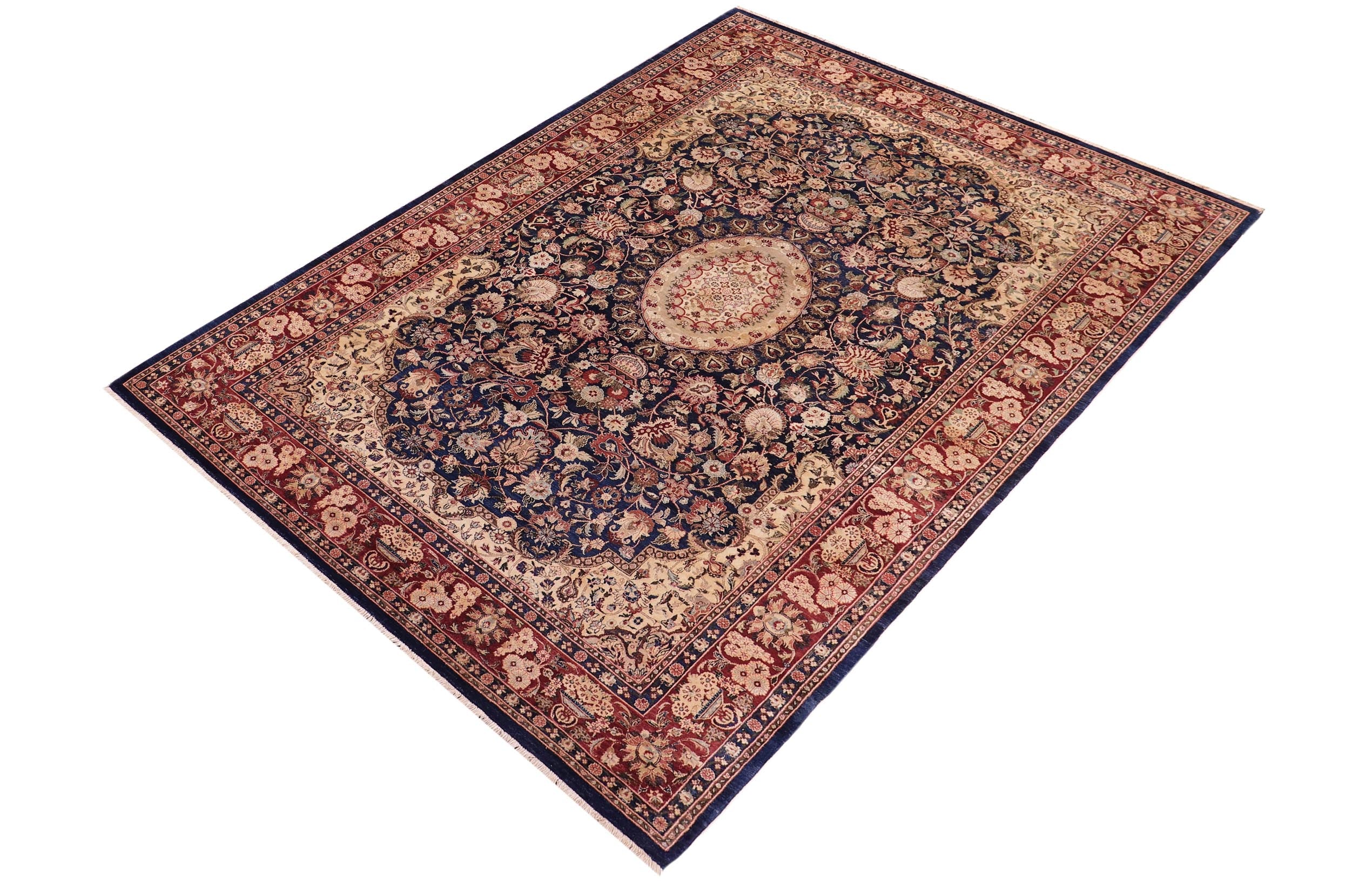 handmade Traditional Hussani Blue Aubergine Hand Knotted RECTANGLE 100% WOOL area rug 6x9