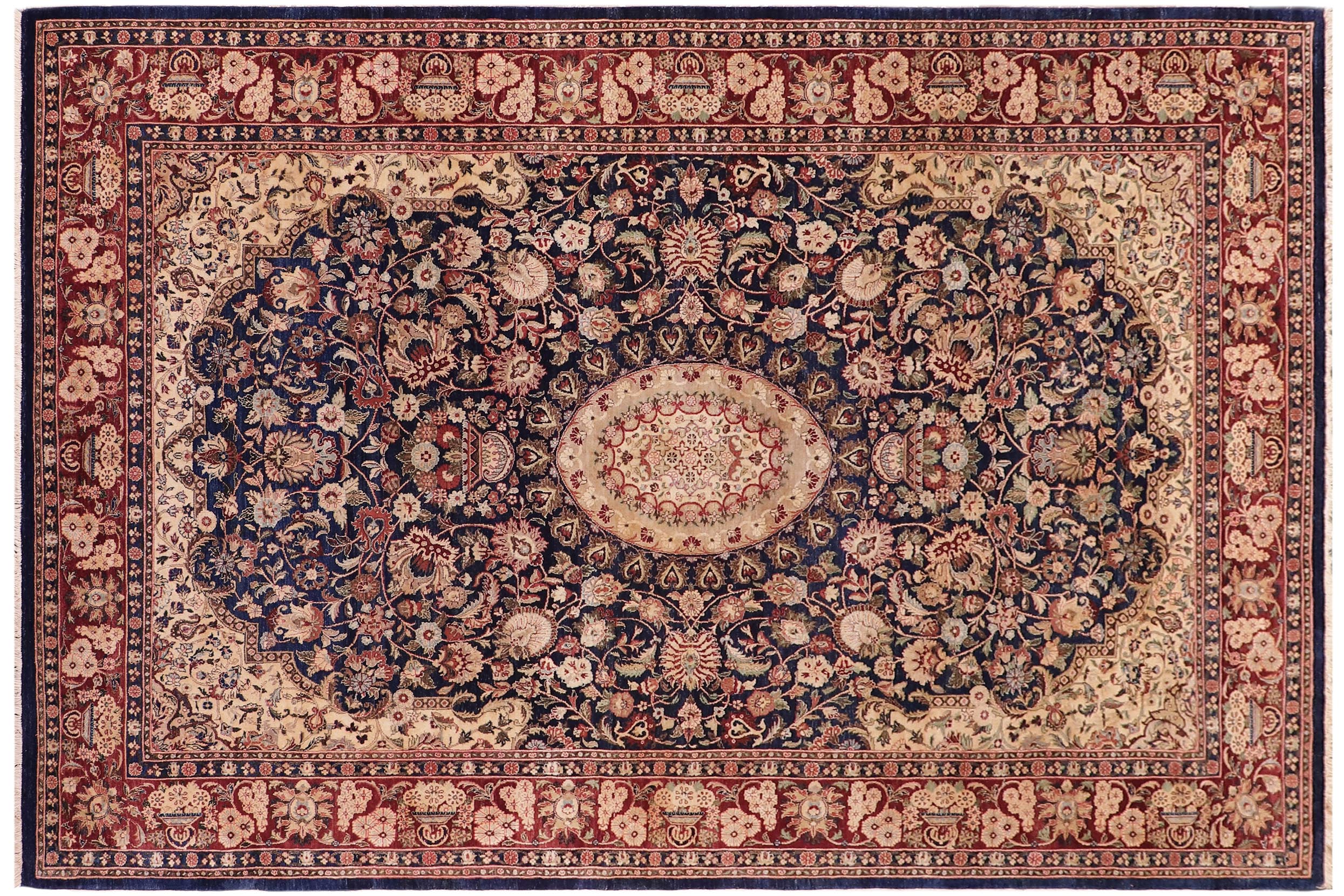 handmade Traditional Hussani Blue Aubergine Hand Knotted RECTANGLE 100% WOOL area rug 6x9