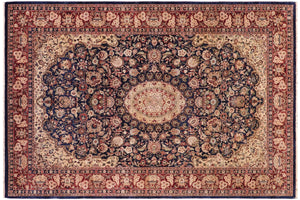 6x9 hand knotted Vegetable Dyed wool rug in blue and aubergine - Hussani Marchell