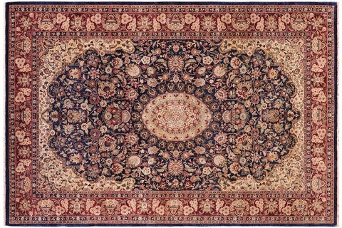 handmade Traditional Hussani Blue Aubergine Hand Knotted RECTANGLE 100% WOOL area rug 6x9