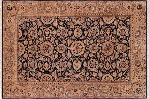 handmade Traditional Agra Tabriz Blue Tan Hand Knotted RECTANGLE 100% WOOL area rug 6x9