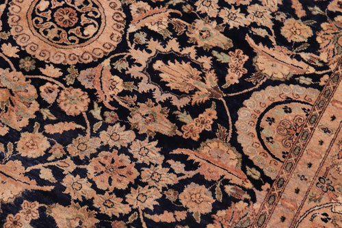 handmade Traditional Agra Tabriz Blue Tan Hand Knotted RECTANGLE 100% WOOL area rug 6x9