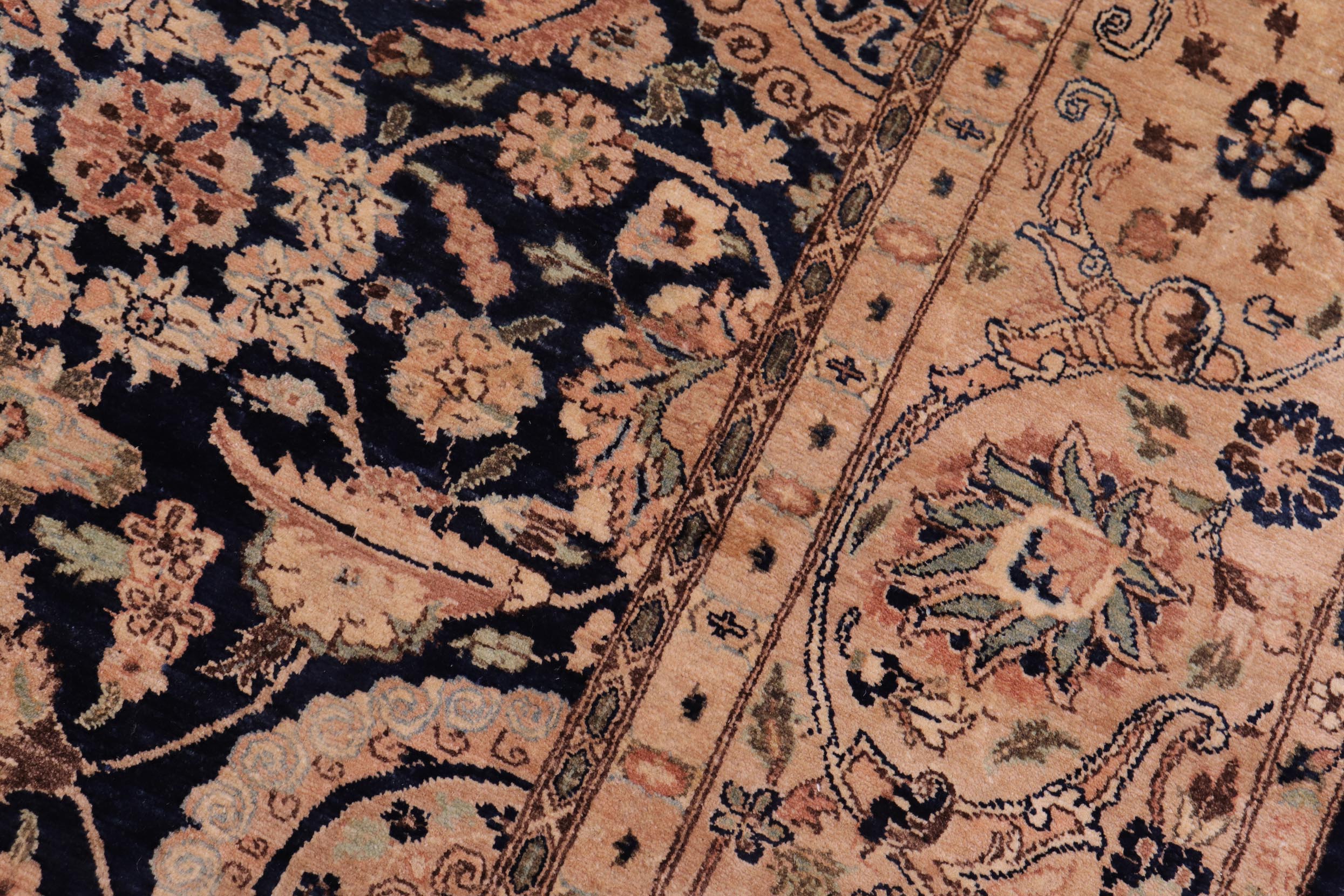 handmade Traditional Agra Tabriz Blue Tan Hand Knotted RECTANGLE 100% WOOL area rug 6x9