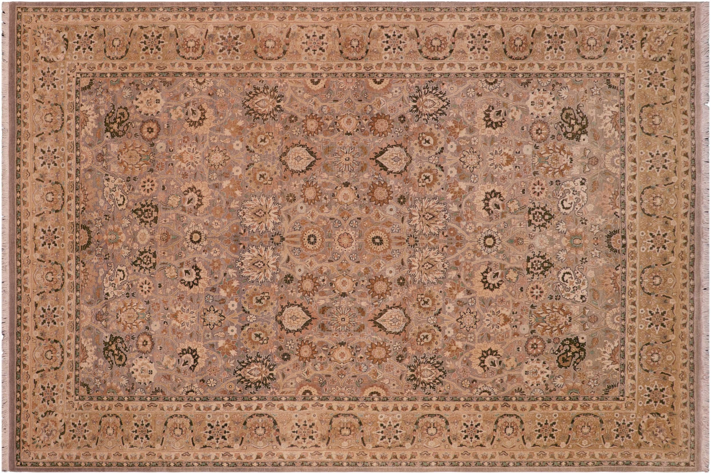 handmade Traditional Tabriz Gray Gold Hand Knotted RECTANGLE 100% WOOL area rug 6x9