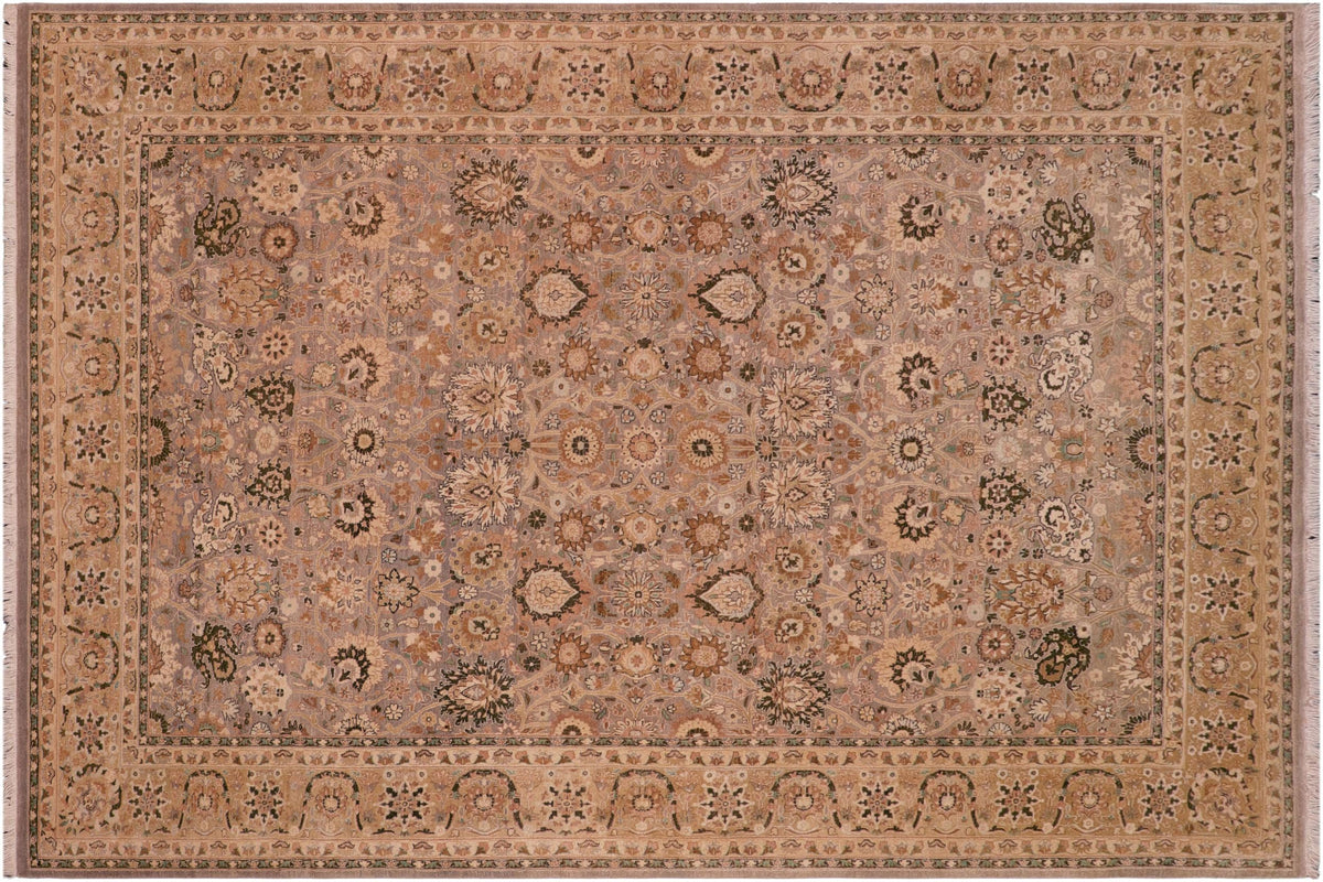 6x9 hand knotted Vegetable Dyed wool rug in gray and gold - Tabriz Edna