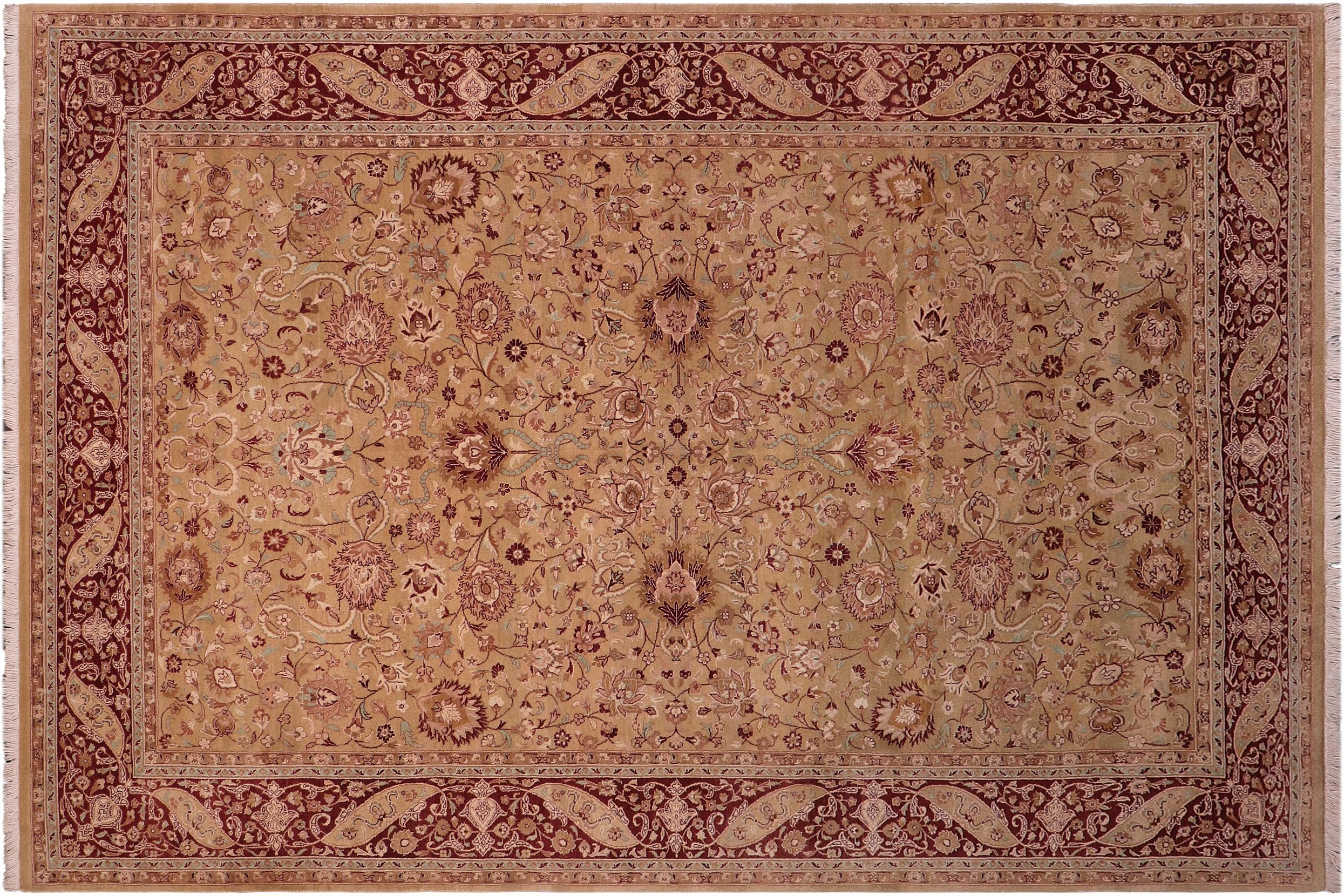 handmade Traditional Kashan Gold Aubergine Hand Knotted RECTANGLE 100% WOOL area rug 6x9