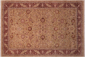 6x9 hand knotted Vegetable Dyed wool rug in gold and aubergine - Kashan Cindy