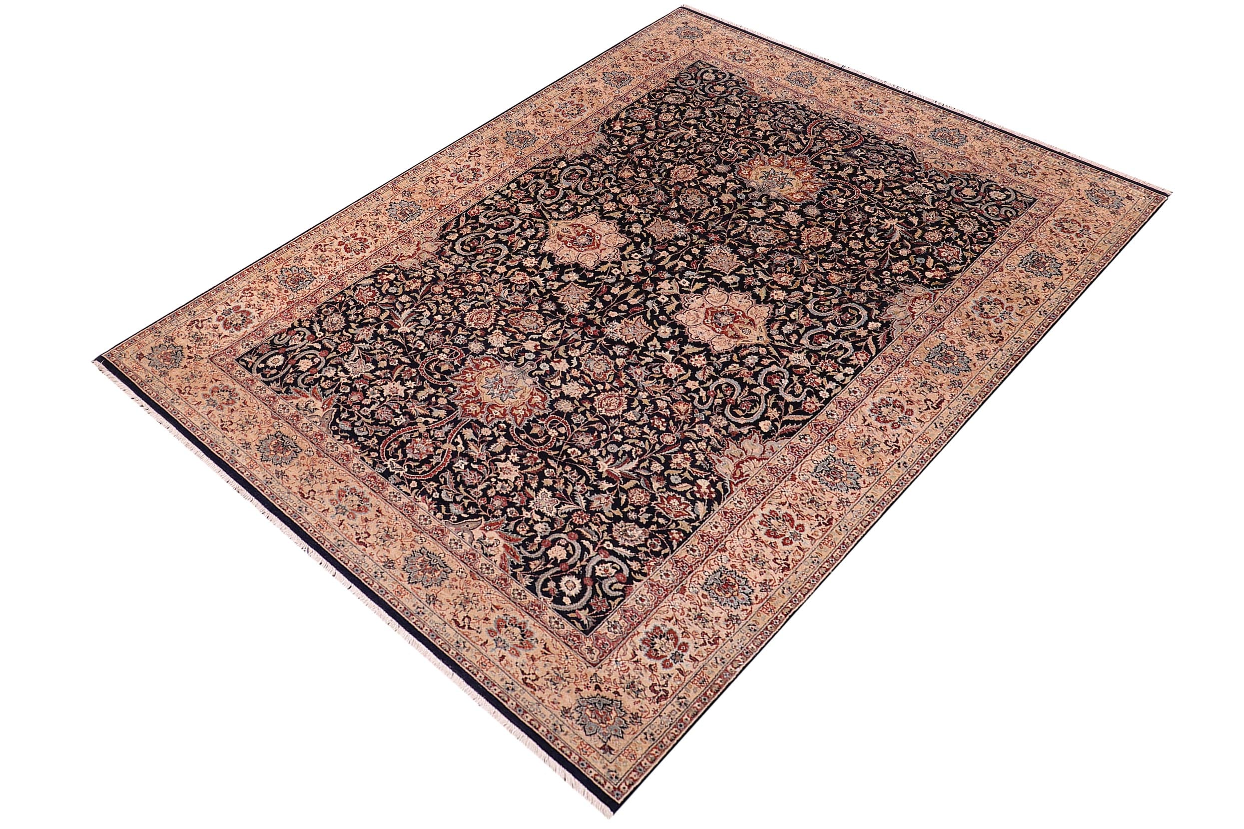 handmade Traditional Kashan Blue Tan Hand Knotted RECTANGLE 100% WOOL area rug 6x9