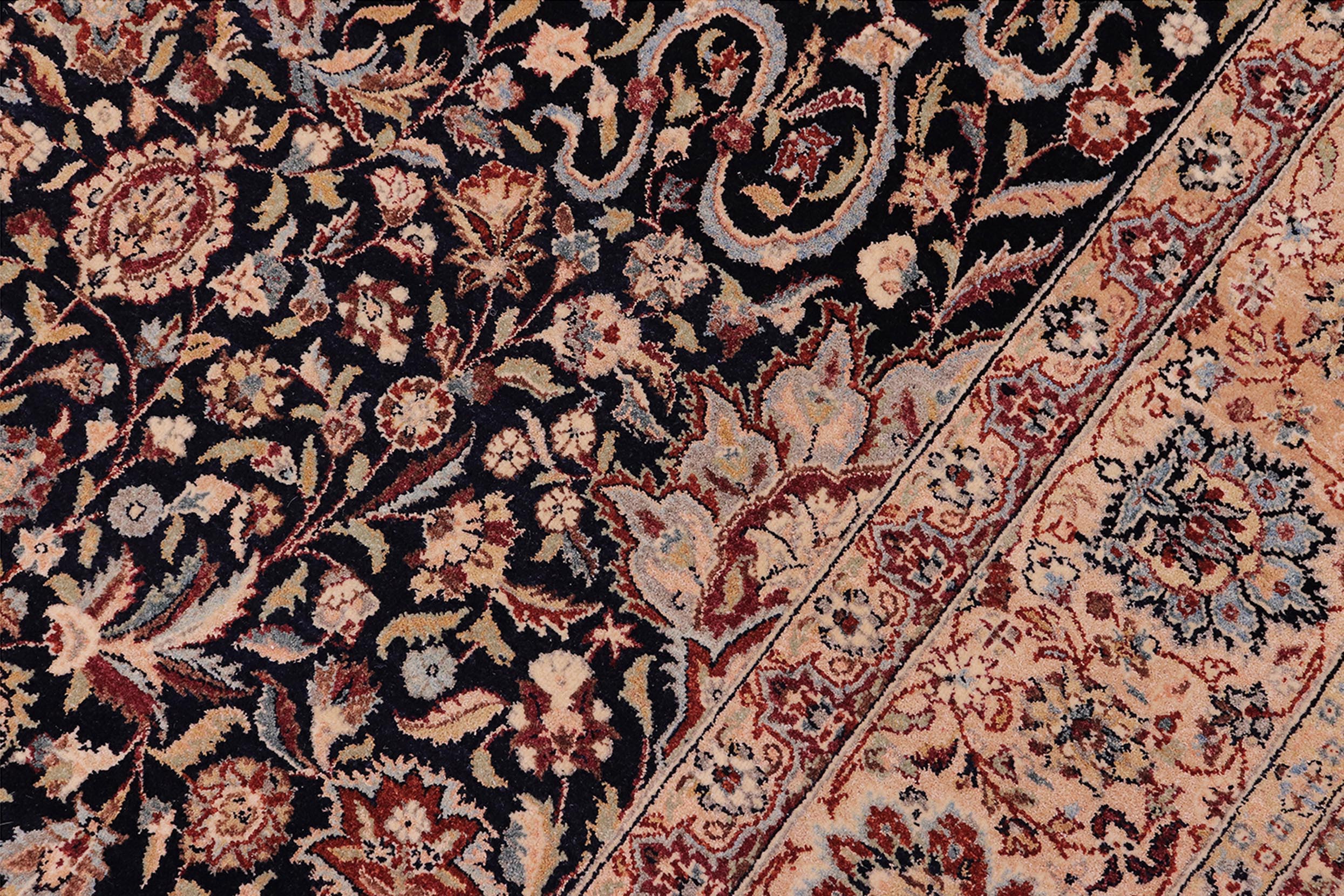 handmade Traditional Kashan Blue Tan Hand Knotted RECTANGLE 100% WOOL area rug 6x9