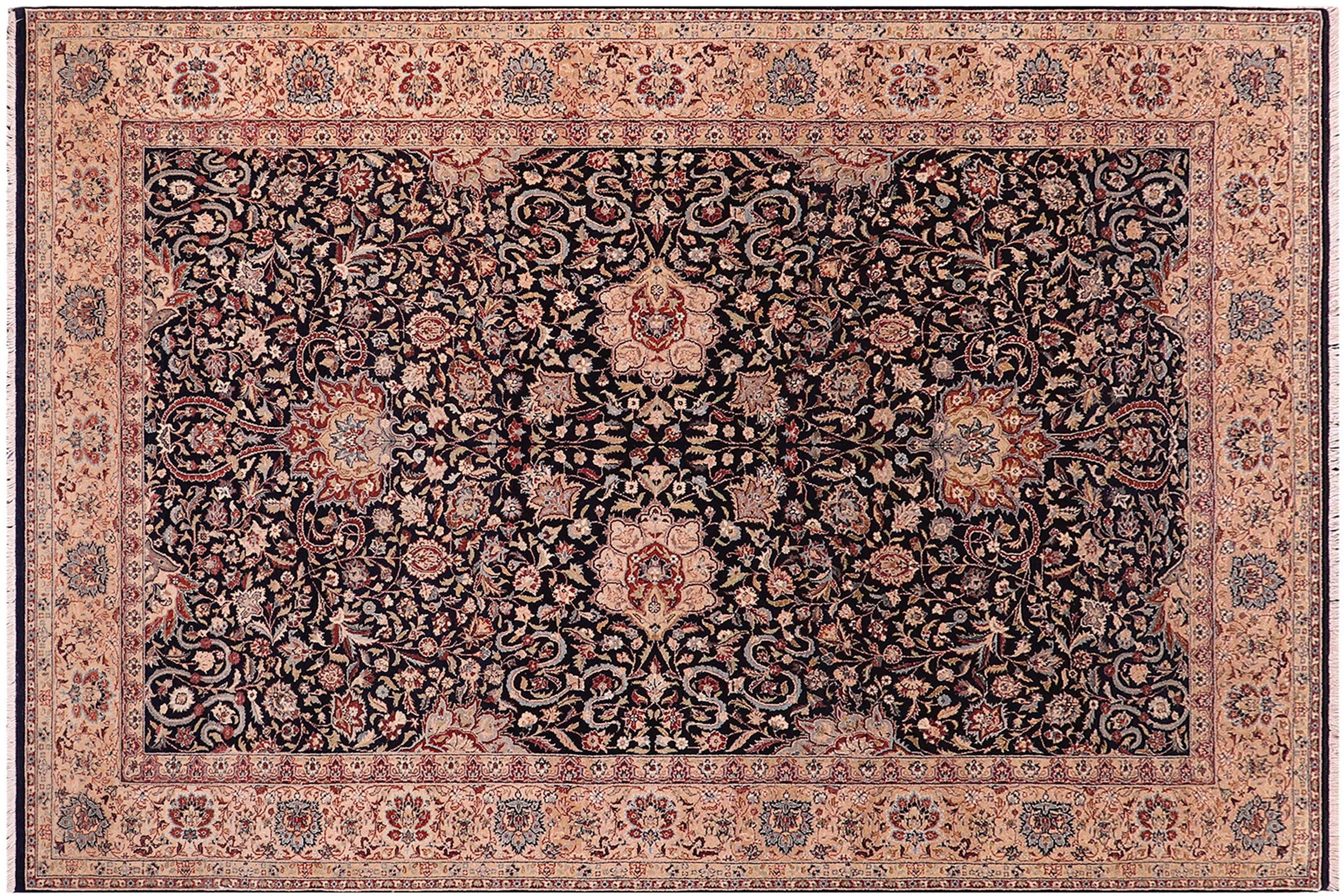 handmade Traditional Kashan Blue Tan Hand Knotted RECTANGLE 100% WOOL area rug 6x9