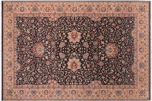 6x9 hand knotted Vegetable Dyed wool rug in blue and tan - Kashan Lizeth