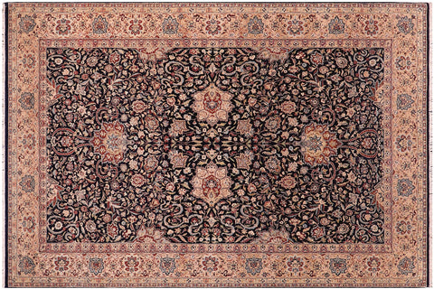 handmade Traditional Kashan Blue Tan Hand Knotted RECTANGLE 100% WOOL area rug 6x9