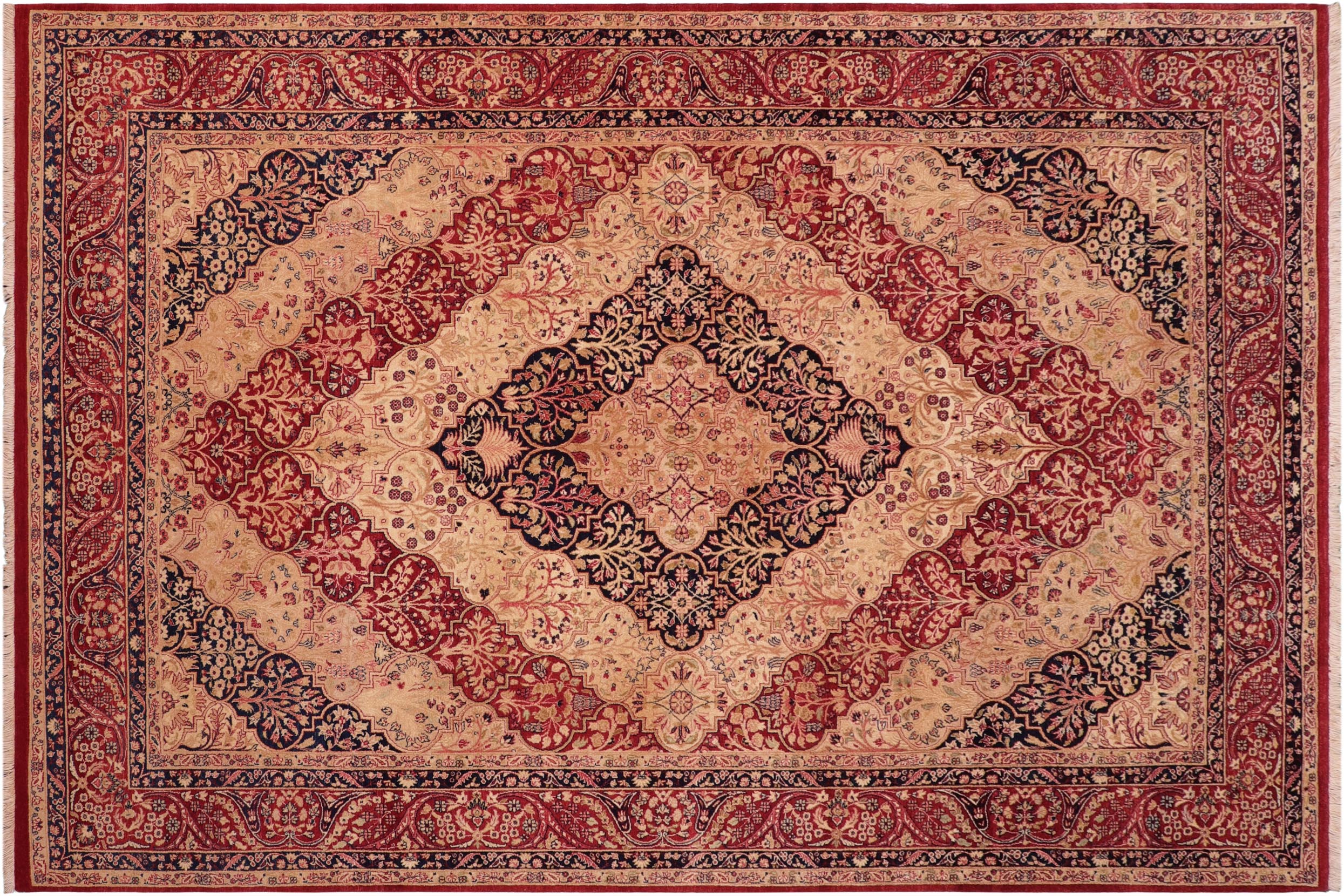 handmade Traditional Compartment Red Red Hand Knotted RECTANGLE 100% WOOL area rug 6x9