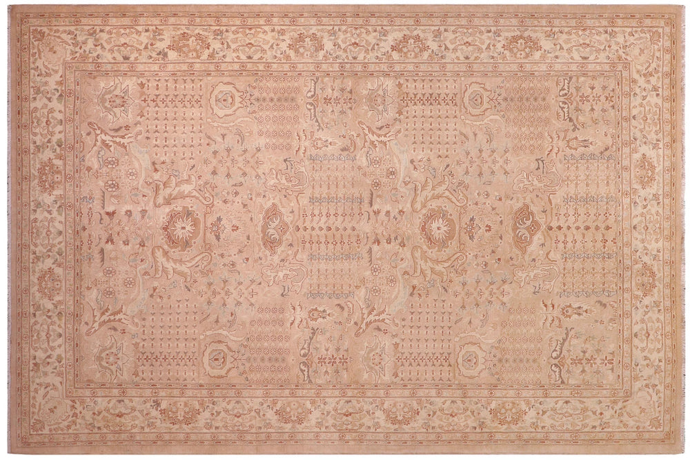 handmade Traditional Lahore Tan Ivory Hand Knotted RECTANGLE 100% WOOL area rug 6' x 9'