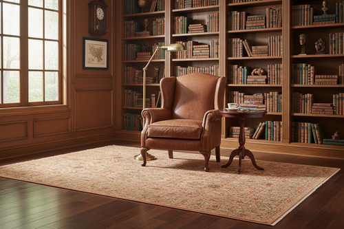 handmade Transitional Qaseem Bond Tan Lt. Green Hand Knotted RECTANGLE 100% WOOL area rug 6x9