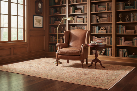 handmade Transitional Qaseem Bond Tan Lt. Green Hand Knotted RECTANGLE 100% WOOL area rug 6x9
